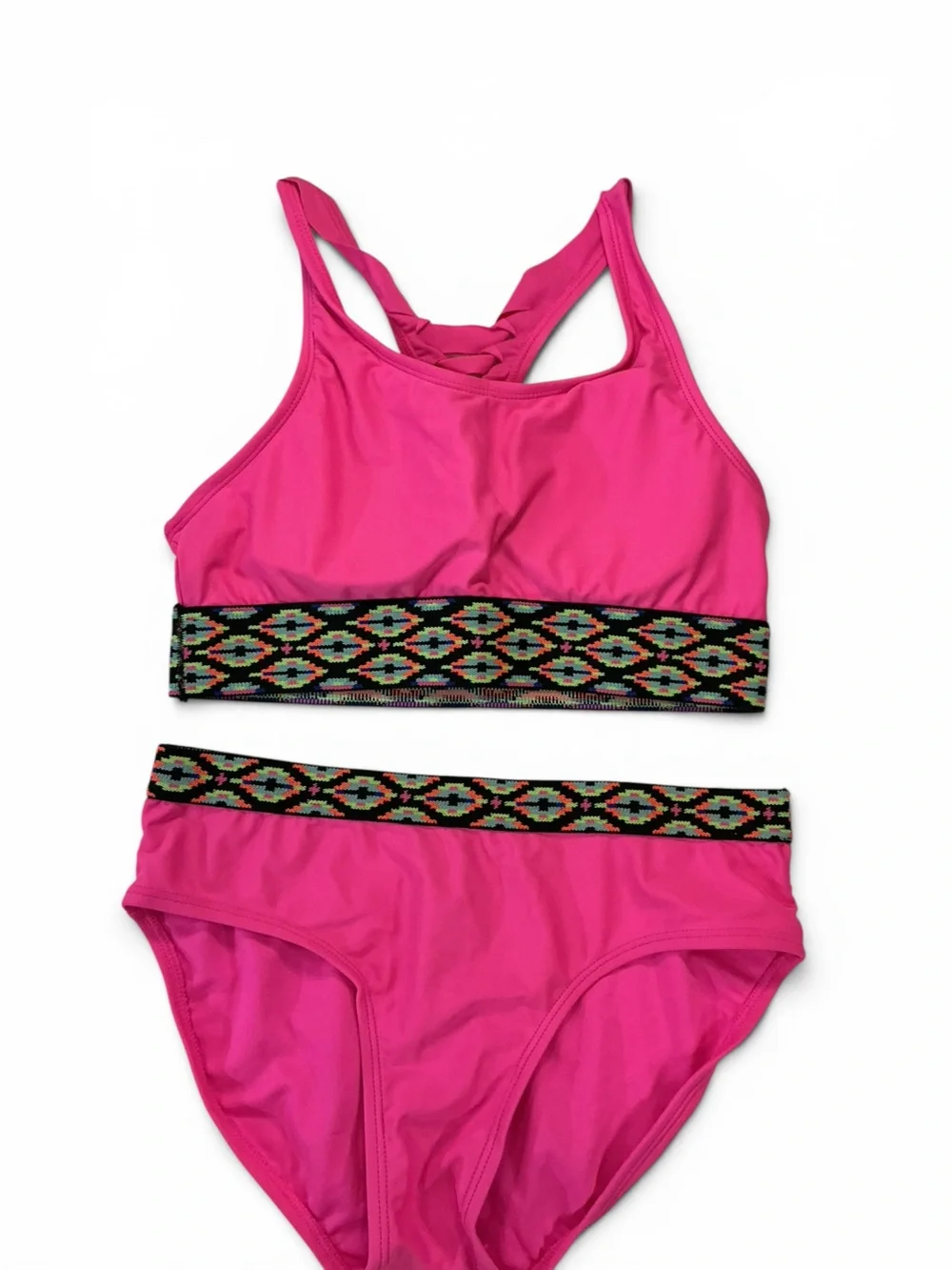 Bright Pink Woven Weave 2 pc. Bikini w/ Patterned Elastic Banding NWOT Size 16